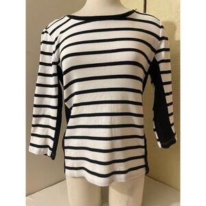 Tommy Hilfiger Womens‎ Medium Striped 3/4 Sleeve Top Boat Neck Nautical Casual